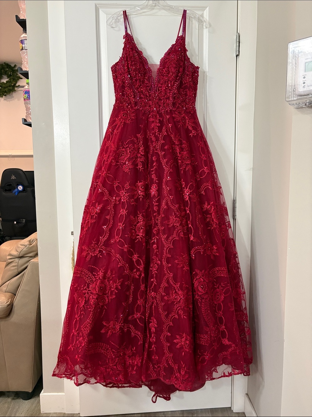 ellie wilde Deep Red Lace A-Line Prom Dress